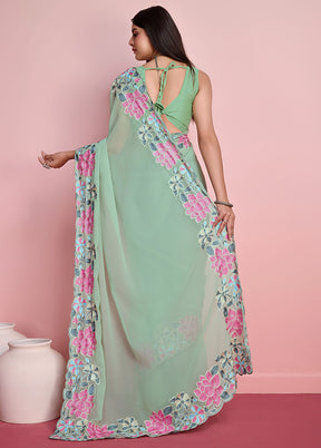 Green Georgette Saree With Blouse Piece