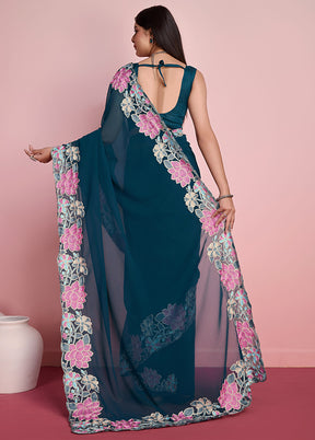 Rama Georgette Saree With Blouse Piece