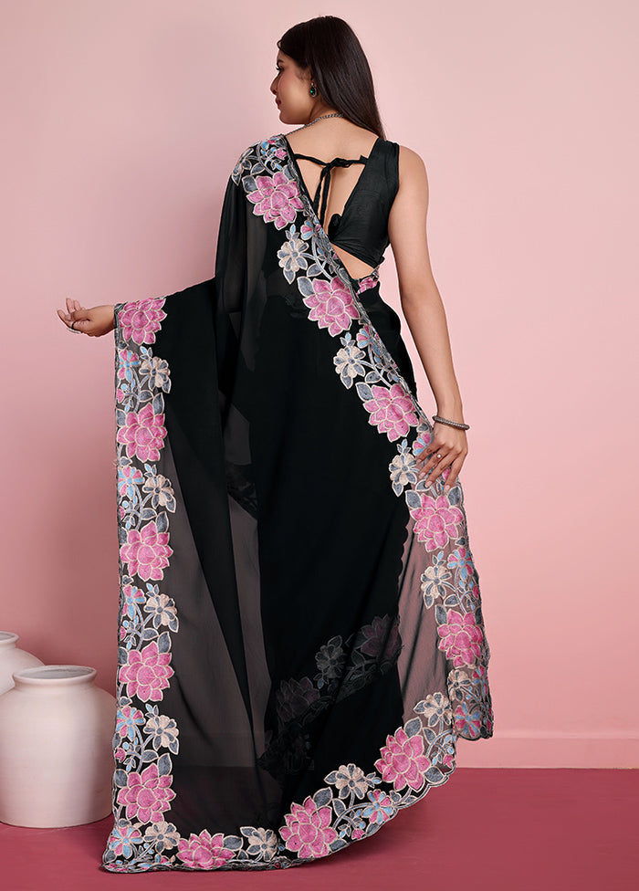 Black Georgette Saree With Blouse Piece