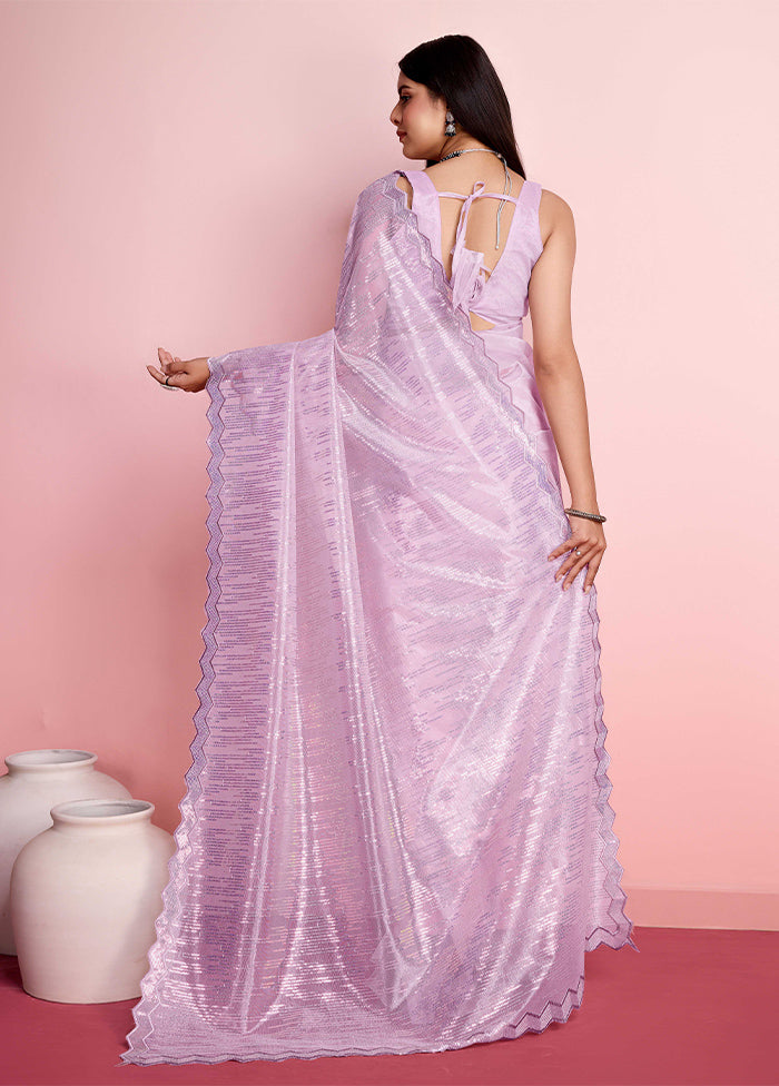 Lavender Net Net Saree With Blouse Piece