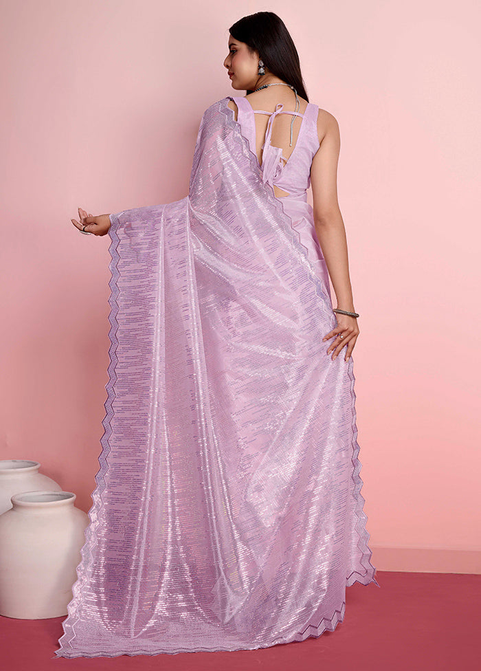 Lavender Net Net Saree With Blouse Piece