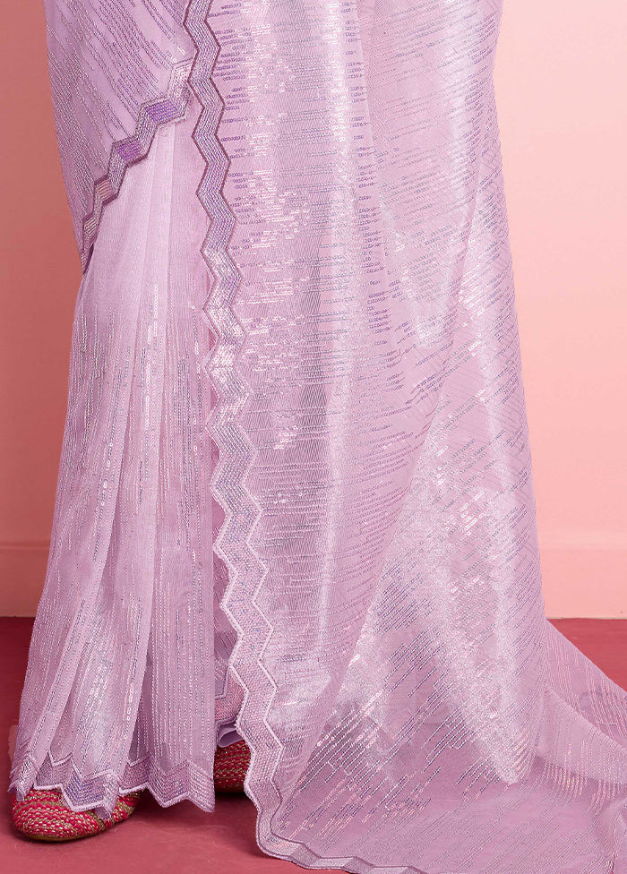 Lavender Net Net Saree With Blouse Piece