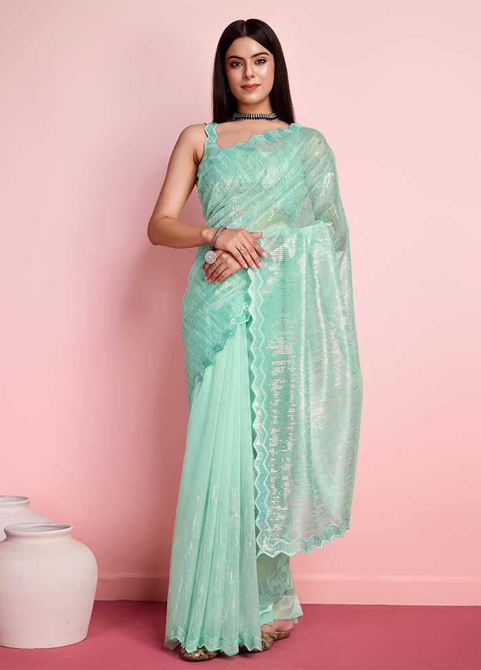 Sea Green Net Net Saree With Blouse Piece