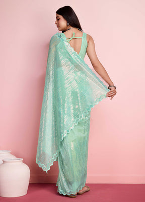 Sea Green Net Saree With Blouse Piece