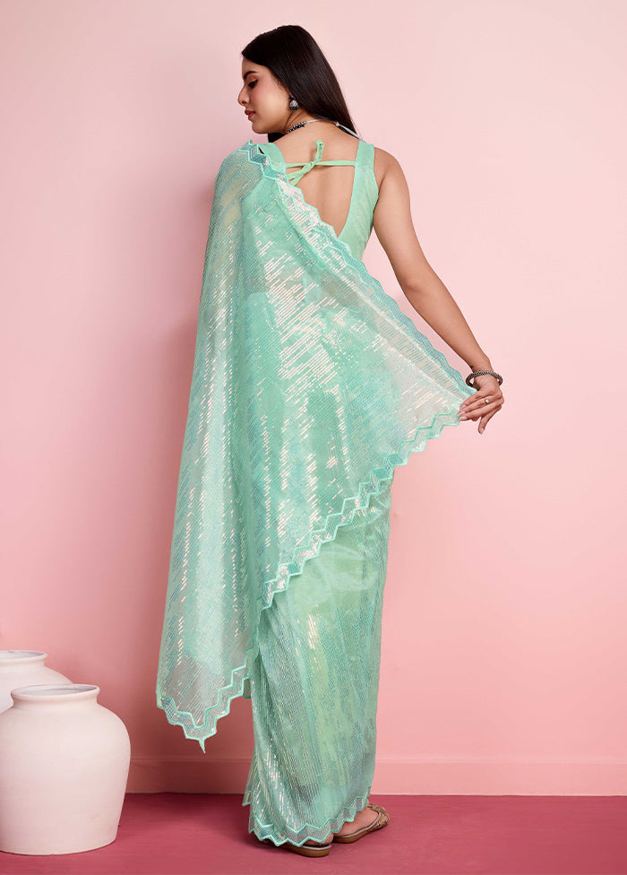 Sea Green Net Saree With Blouse Piece