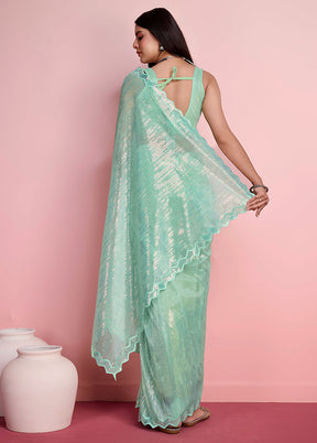 Green Net Net Saree With Blouse Piece