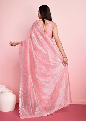 Peach Net Saree With Blouse Piece