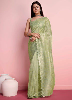 Green Net Net Saree With Blouse Piece