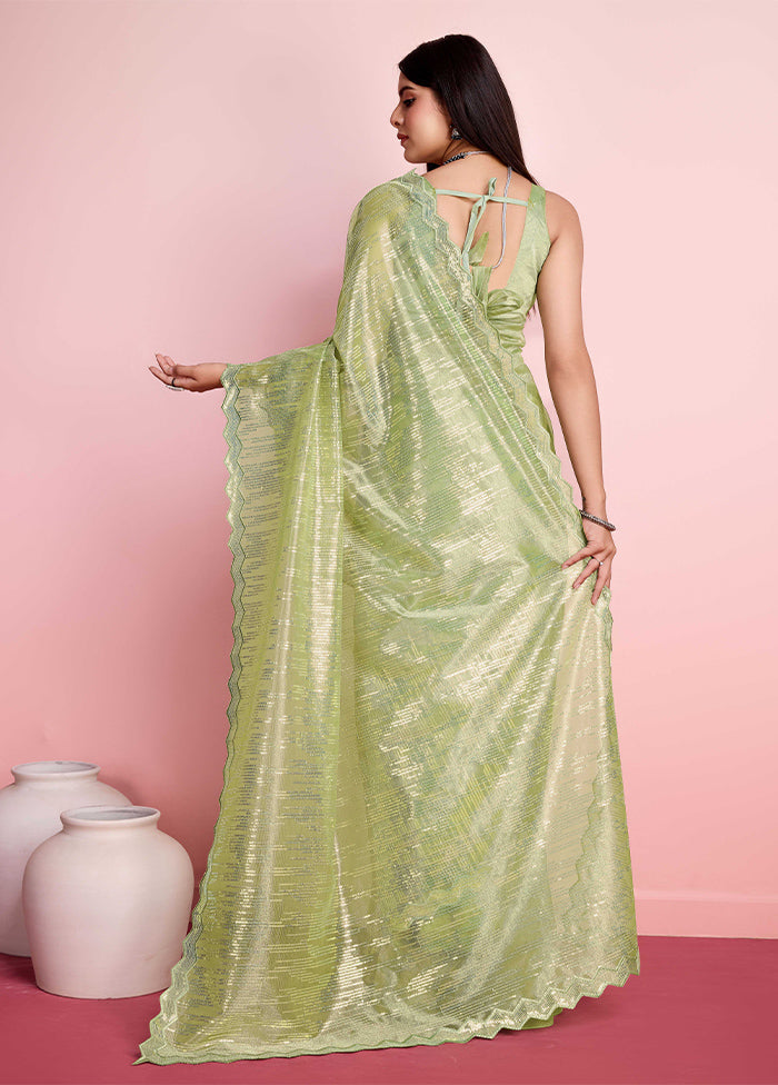 Pista Green Net Saree With Blouse Piece