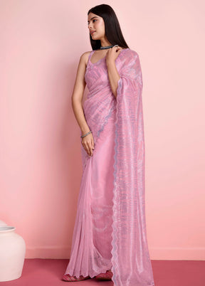 Pink Net Net Saree With Blouse Piece