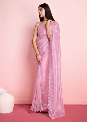 Pink Net Net Saree With Blouse Piece