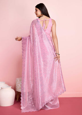 Pink Net Saree With Blouse Piece