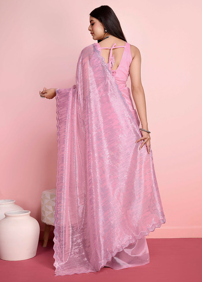 Pink Net Net Saree With Blouse Piece