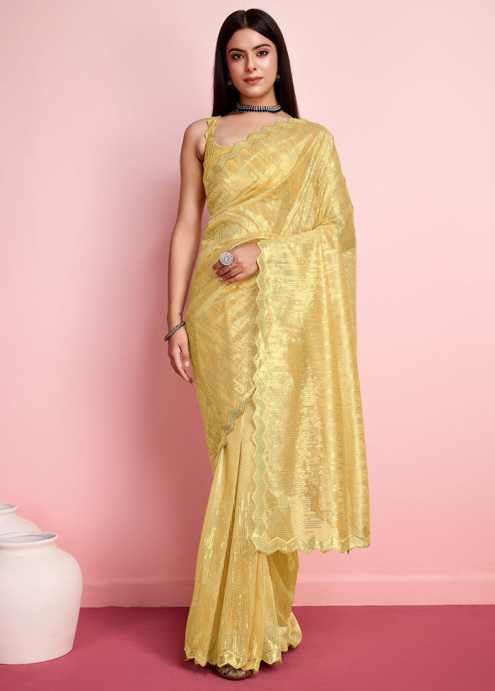 Yellow Net Net Saree With Blouse Piece