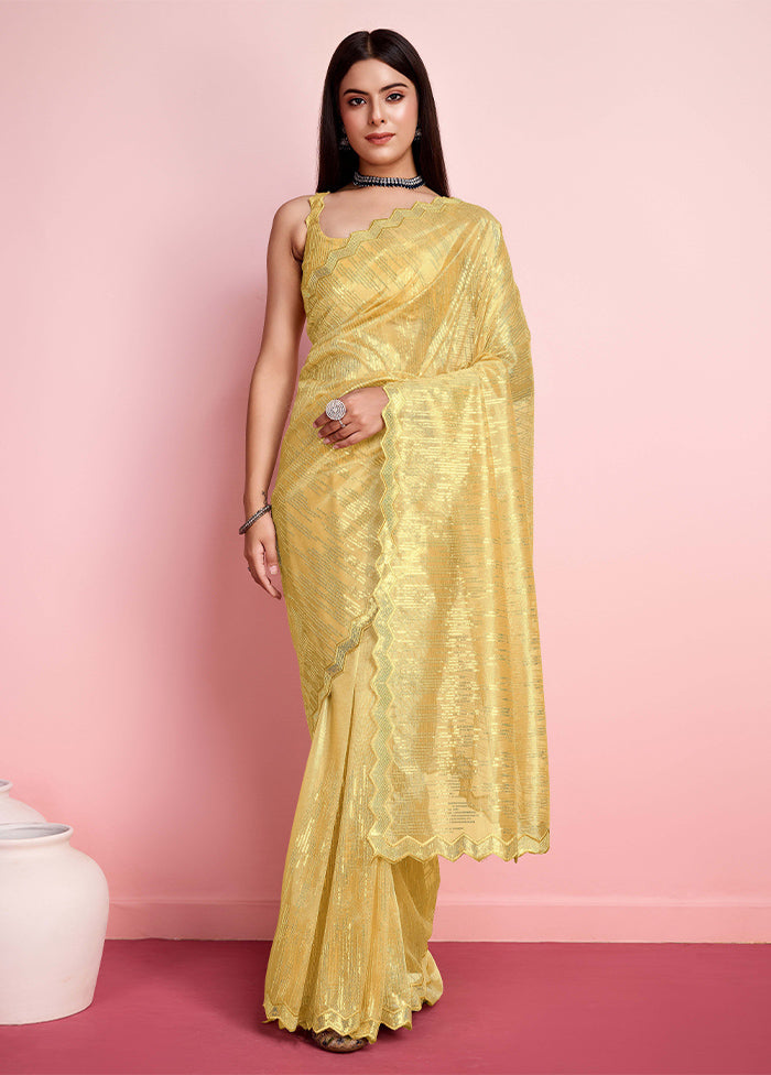 Yellow Net Saree With Blouse Piece