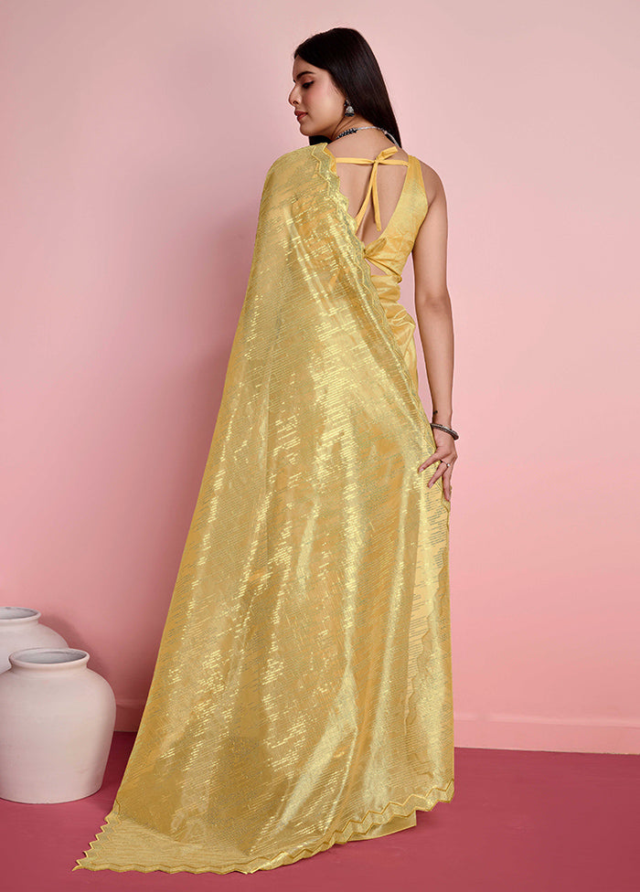 Yellow Net Net Saree With Blouse Piece