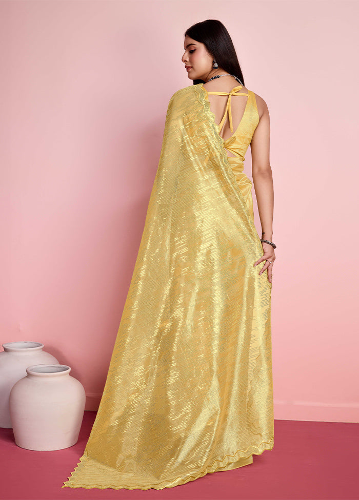 Yellow Net Saree With Blouse Piece