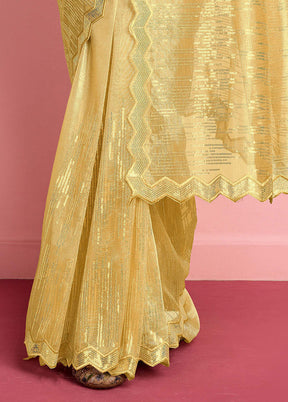 Yellow Net Saree With Blouse Piece