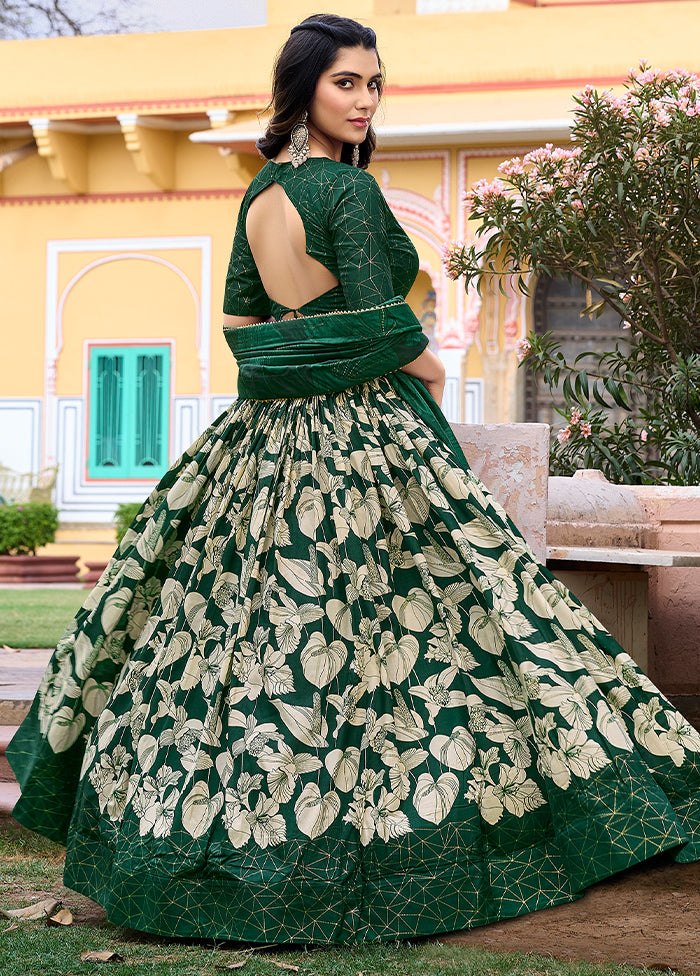 3 Pc Green Silk Semi Stitched Lehenga Set