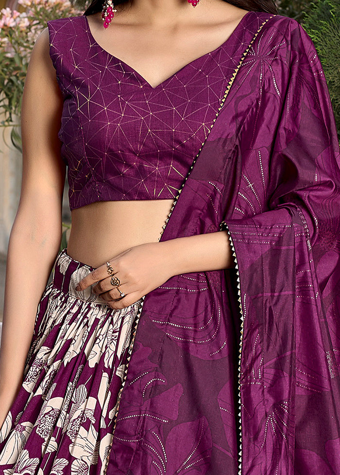 3 Pc Wine Silk Semi Stitched Lehenga Set