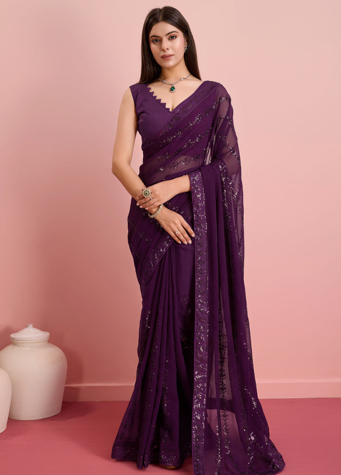 Purple Georgette Saree With Blouse Piece