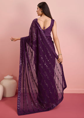 Purple Georgette Saree With Blouse Piece