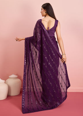 Wine Georgette Saree With Blouse Piece