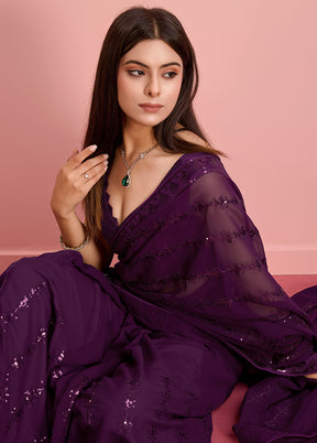 Purple Georgette Saree With Blouse Piece