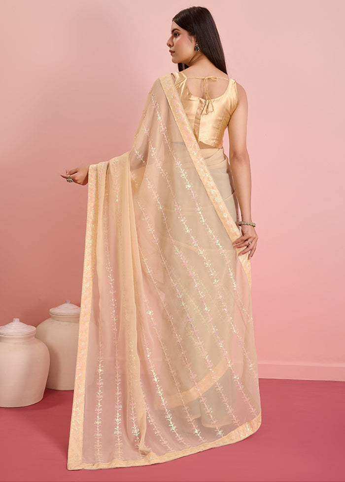 Cream Georgette Saree With Blouse Piece