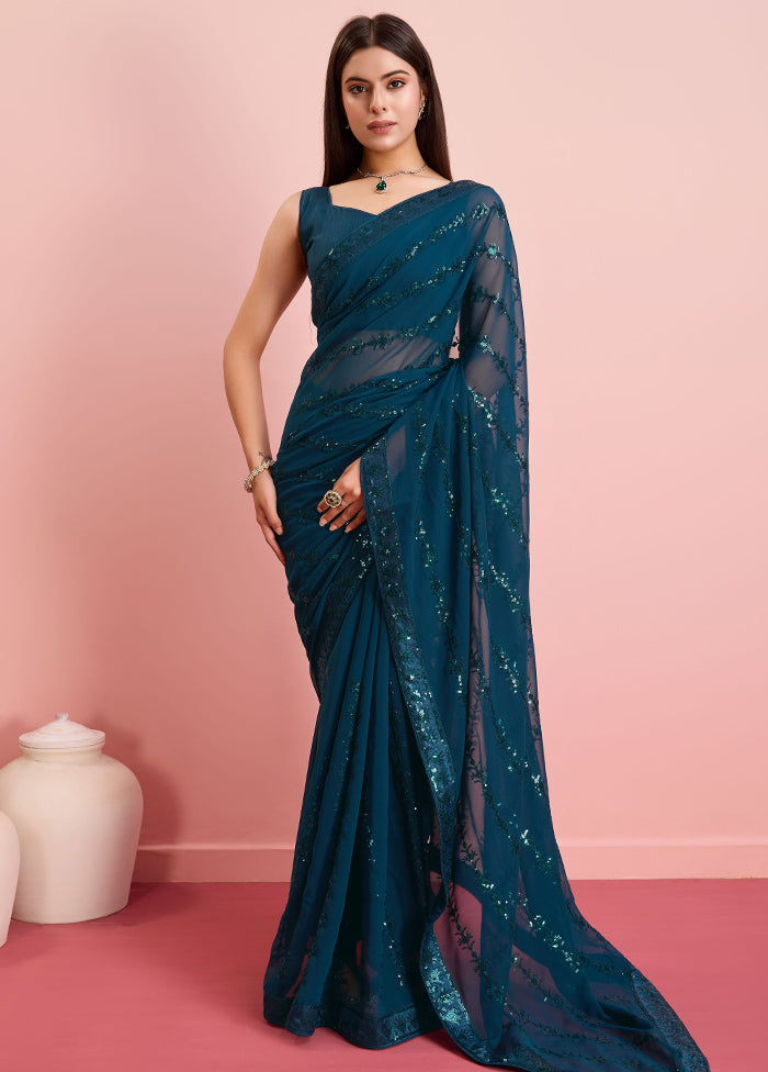 Rama Georgette Saree With Blouse Piece