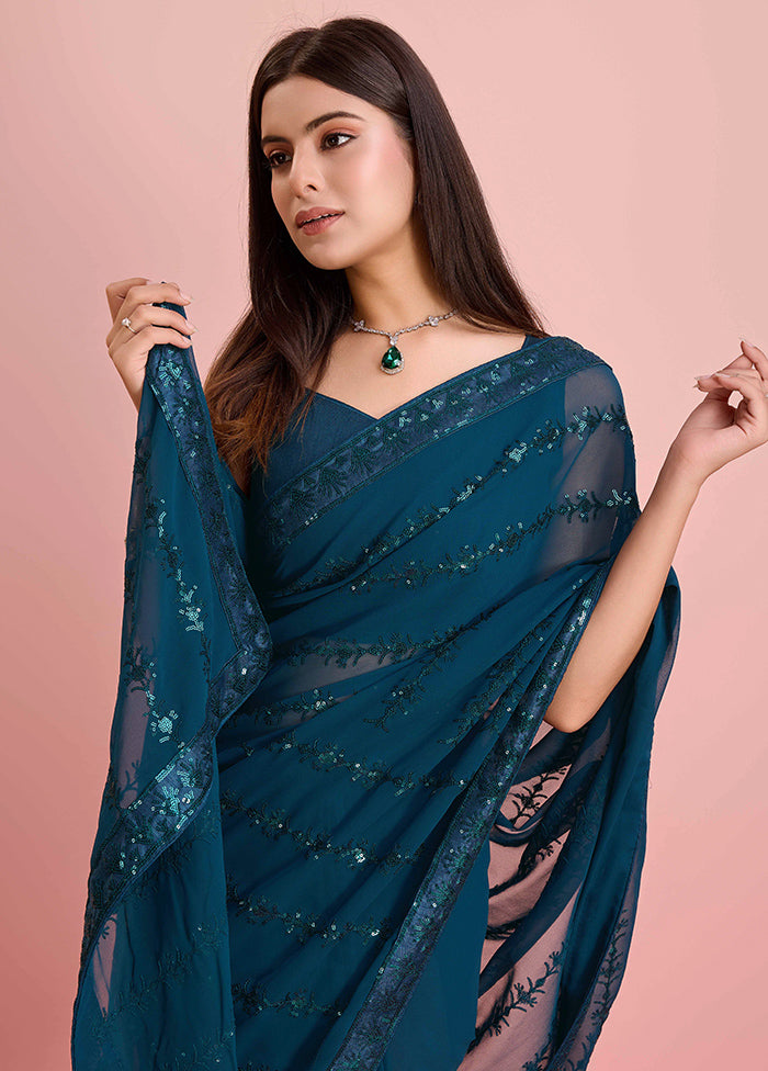 Rama Georgette Saree With Blouse Piece