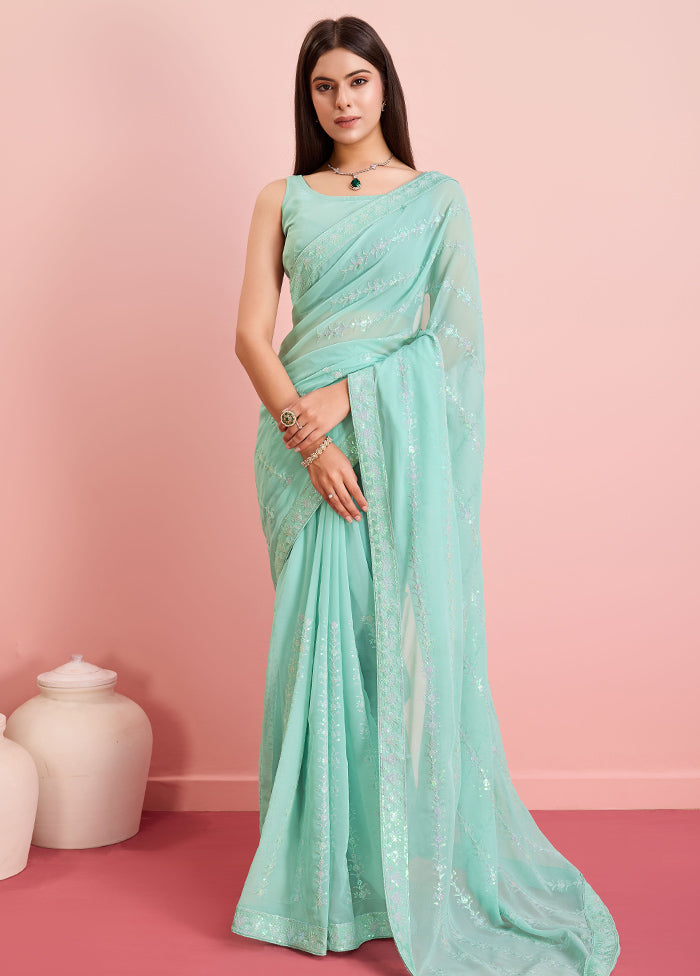 Aqua Georgette Saree With Blouse Piece