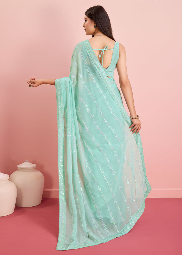 Sky Blue Georgette Saree With Blouse Piece