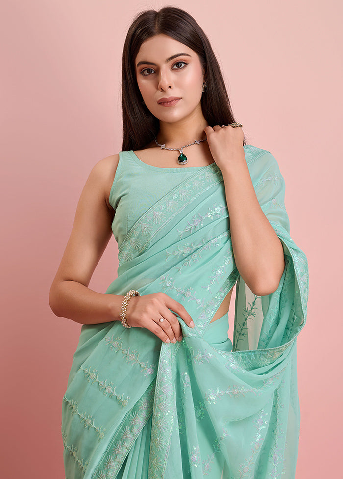 Aqua Georgette Saree With Blouse Piece