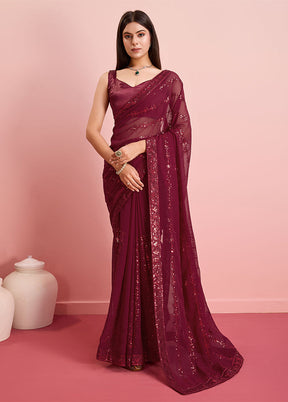 Rust Georgette Saree With Blouse Piece