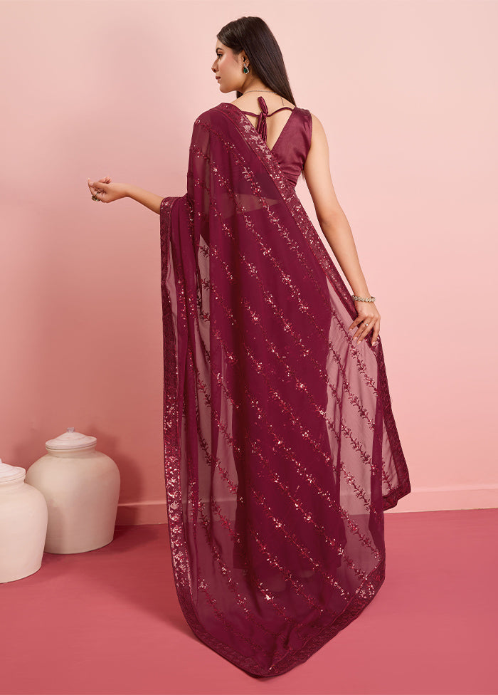 Rust Georgette Saree With Blouse Piece