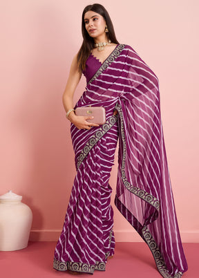 Purple Georgette Saree With Blouse Piece