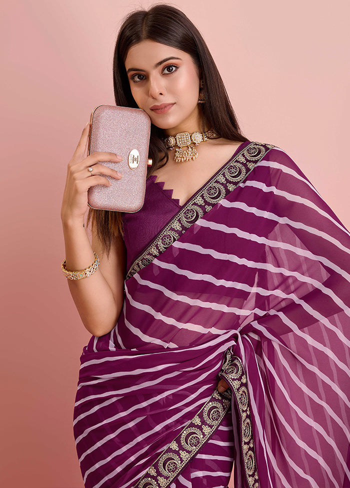 Purple Georgette Saree With Blouse Piece