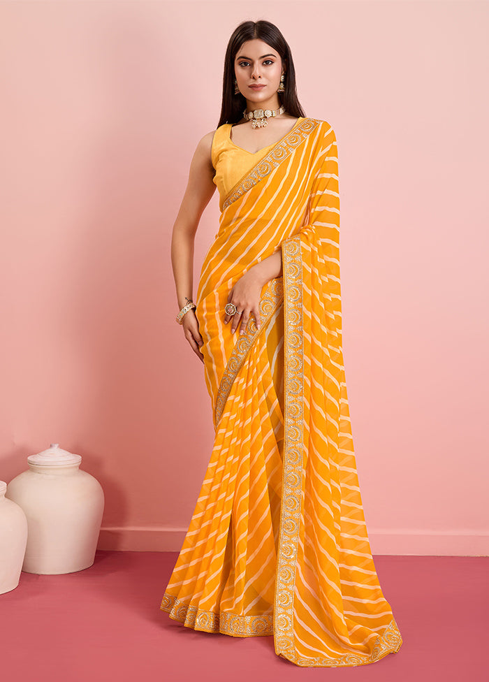 Yellow Georgette Saree With Blouse Piece