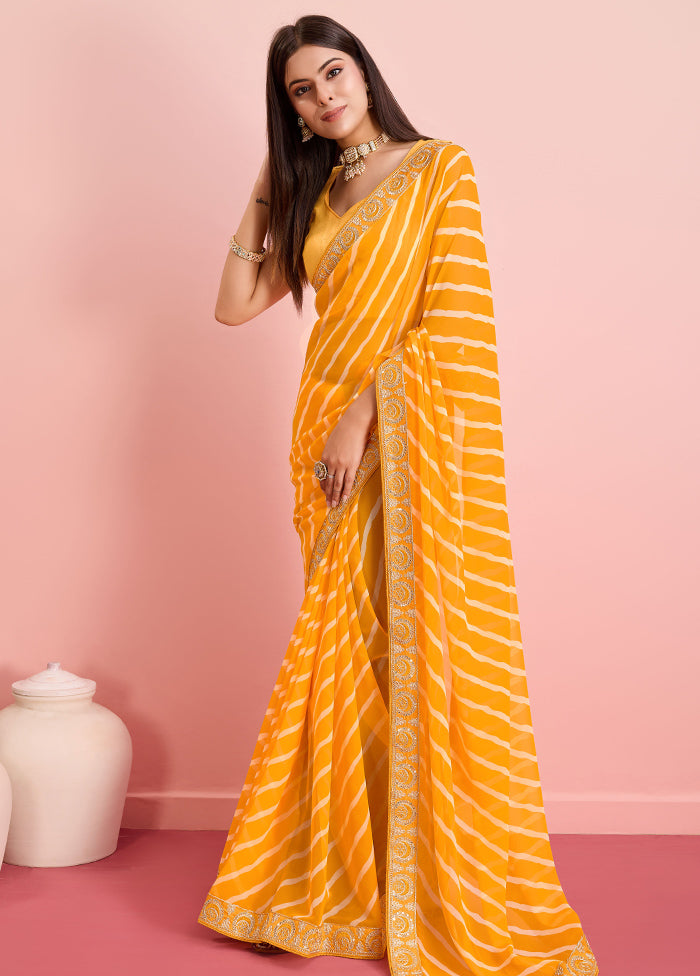 Yellow Georgette Saree With Blouse Piece