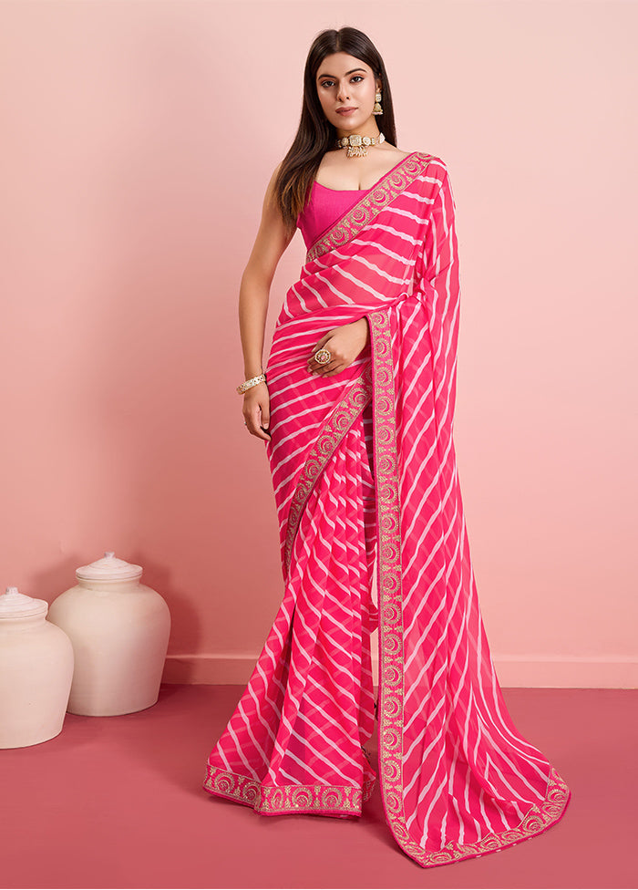 Pink Georgette Saree With Blouse Piece