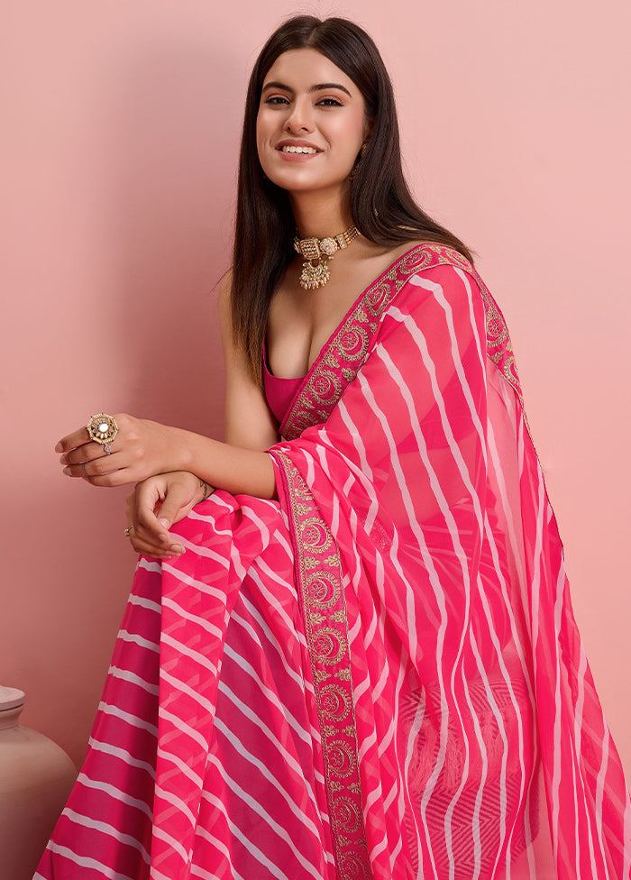 Pink Georgette Saree With Blouse Piece