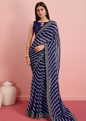 Navy Blue Georgette Saree With Blouse Piece