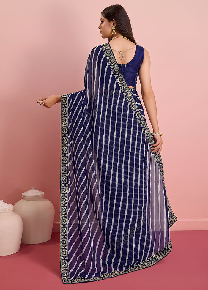 Navy Blue Georgette Saree With Blouse Piece