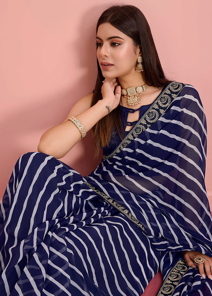 Navy Blue Georgette Saree With Blouse Piece