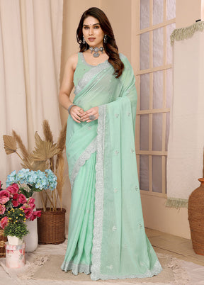 Sky Blue Chiffon Silk Saree With Blouse Piece