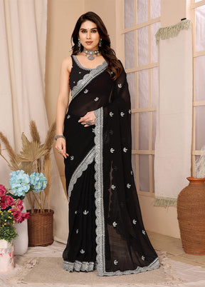 Black Chiffon Silk Saree With Blouse Piece