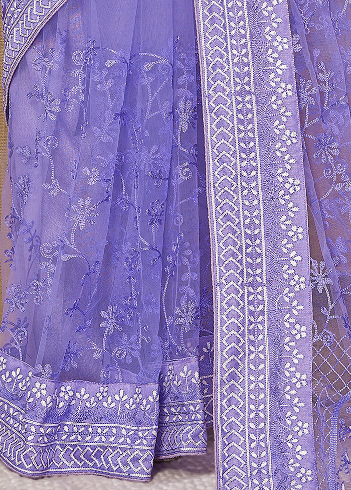 Lavender Net Net Saree With Blouse Piece