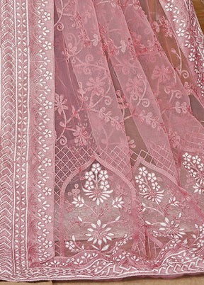 Pink Net Saree With Blouse Piece