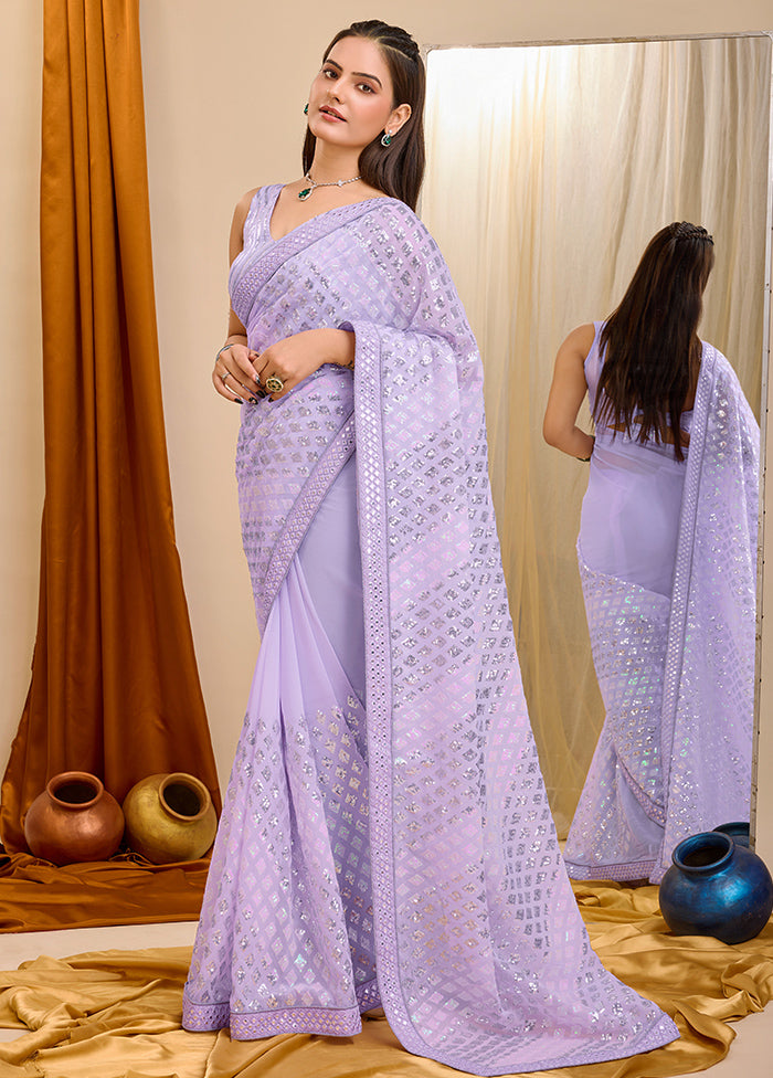 Lavender Georgette Saree With Blouse Piece